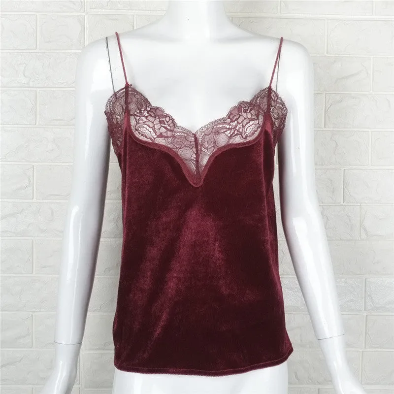 Lace Velour Silk Bralette Top V Neck Camisole Tank Top Fitness Vest Women Short Bustier Crop Top Shirt