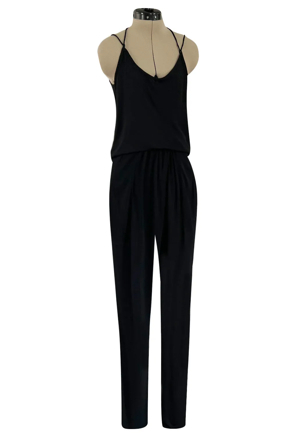 Late 1970s Ossie Clark Gold Label Slinky Black Jersey Tank Top & Peg Leg Pant Set
