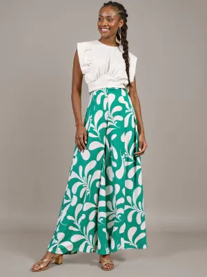 Leaf Print Palazzo Wide Leg Pants
