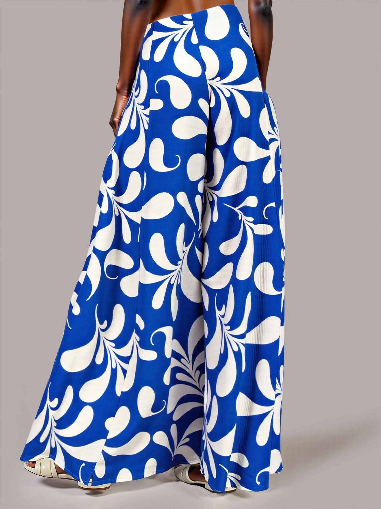 Leaf Print Palazzo Wide Leg Pants