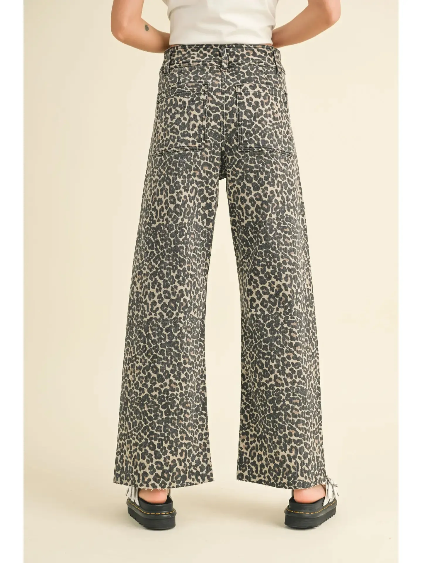 leopard print straight leg high waisted pants