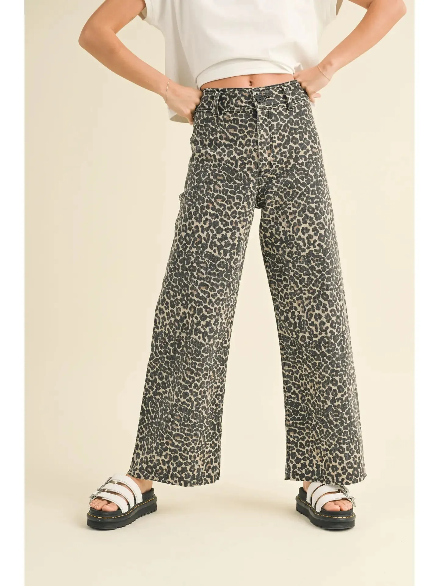 leopard print straight leg high waisted pants