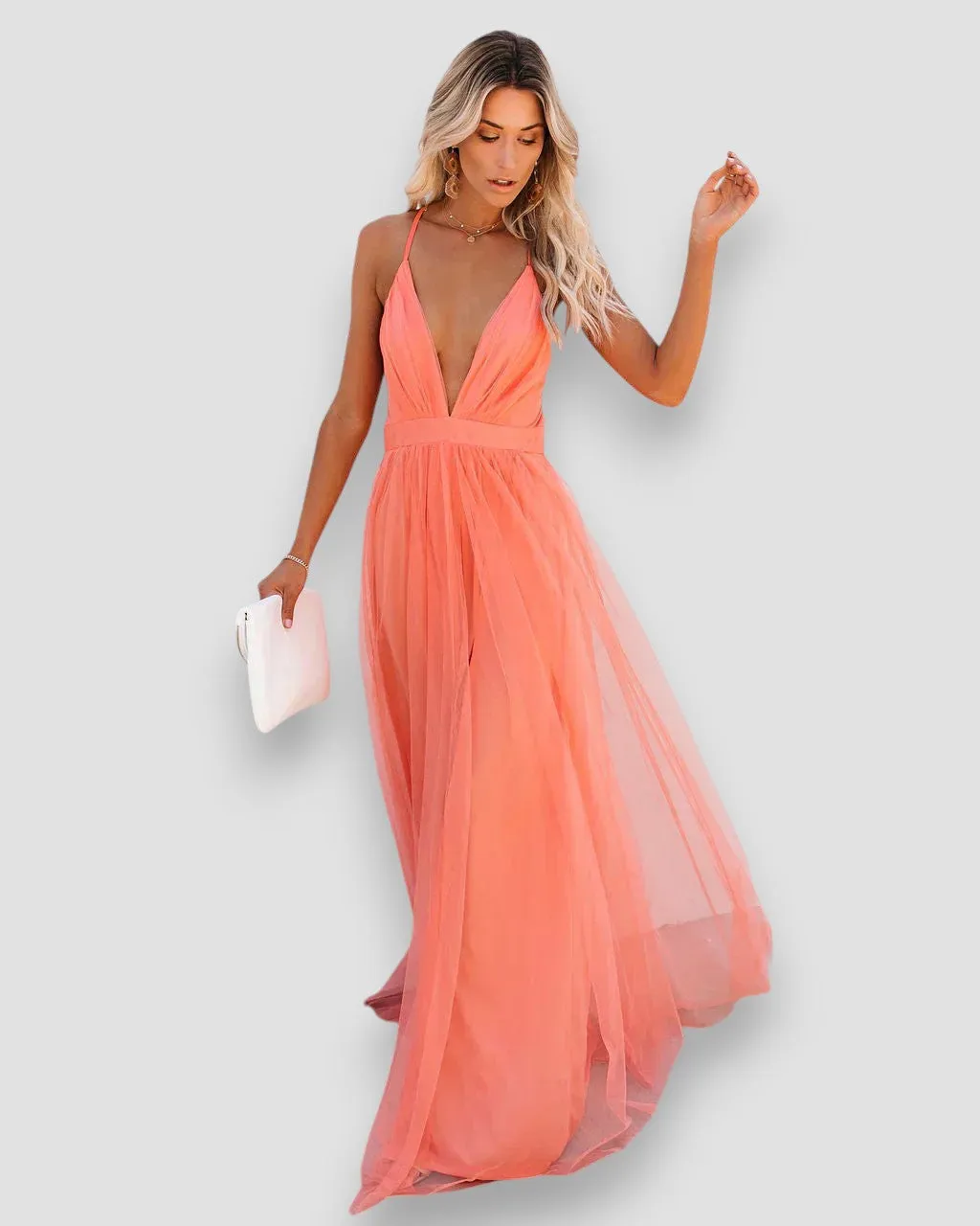Maelis | Mesh Plunge Maxi Dress
