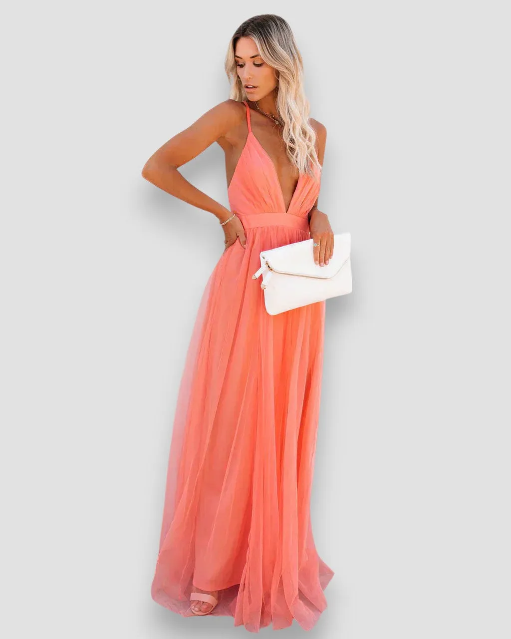 Maelis | Mesh Plunge Maxi Dress