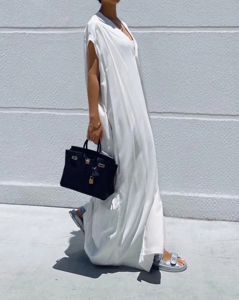 Maxi Vest Dress with Scarf in Off White