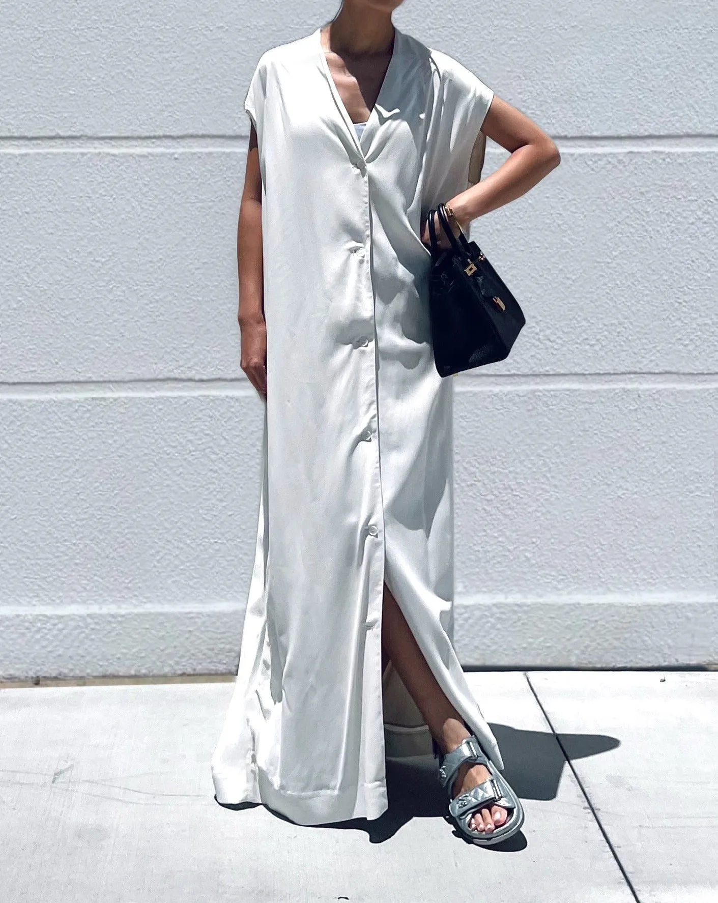 Maxi Vest Dress with Scarf in Off White