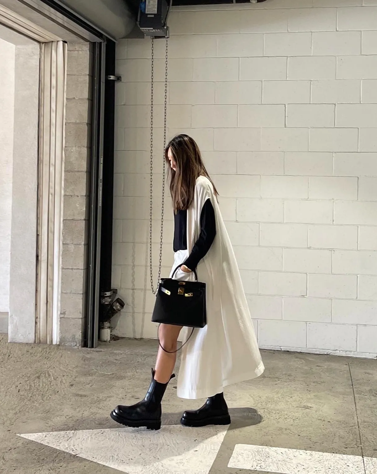 Maxi Vest Dress with Scarf in Off White