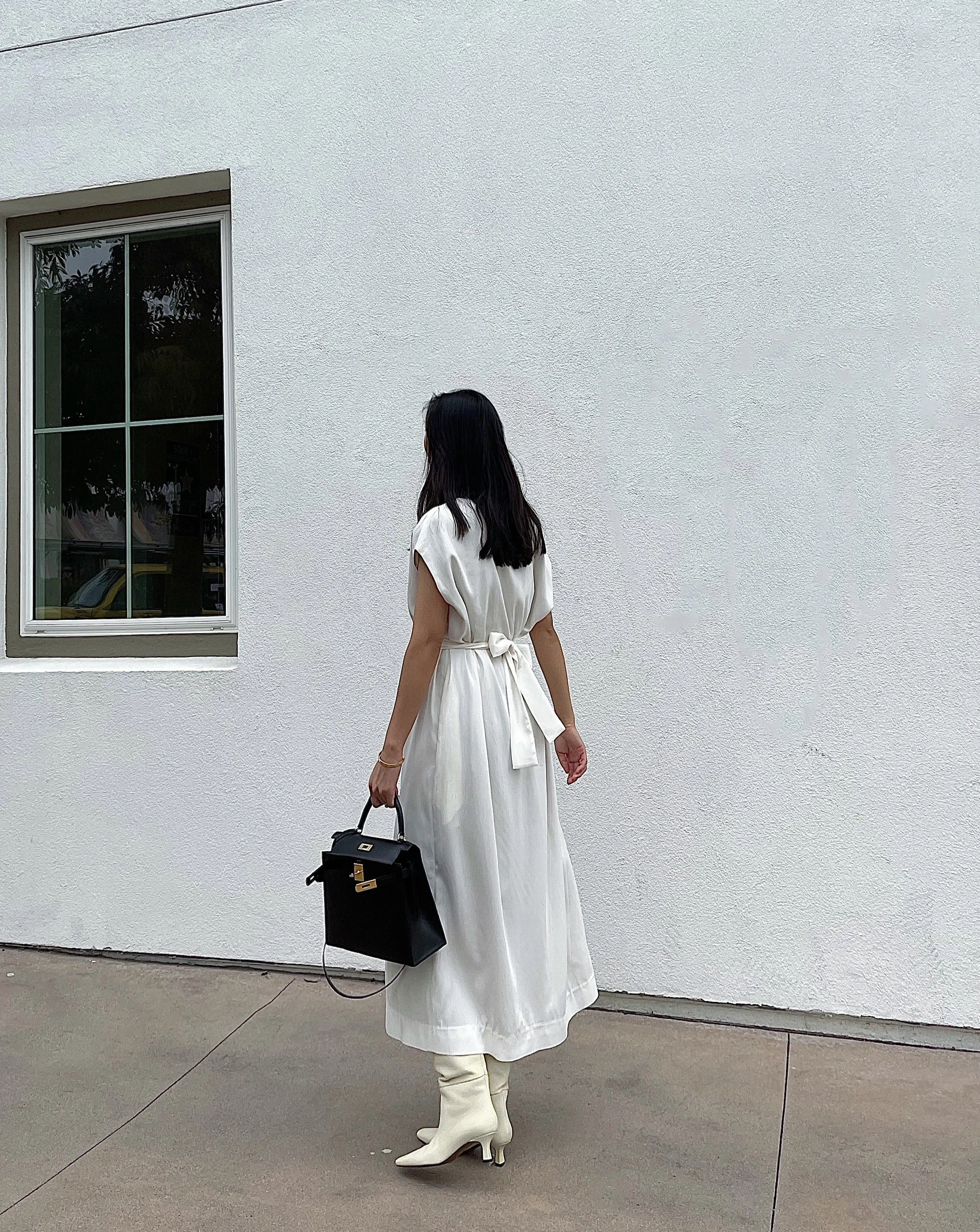 Maxi Vest Dress with Scarf in Off White