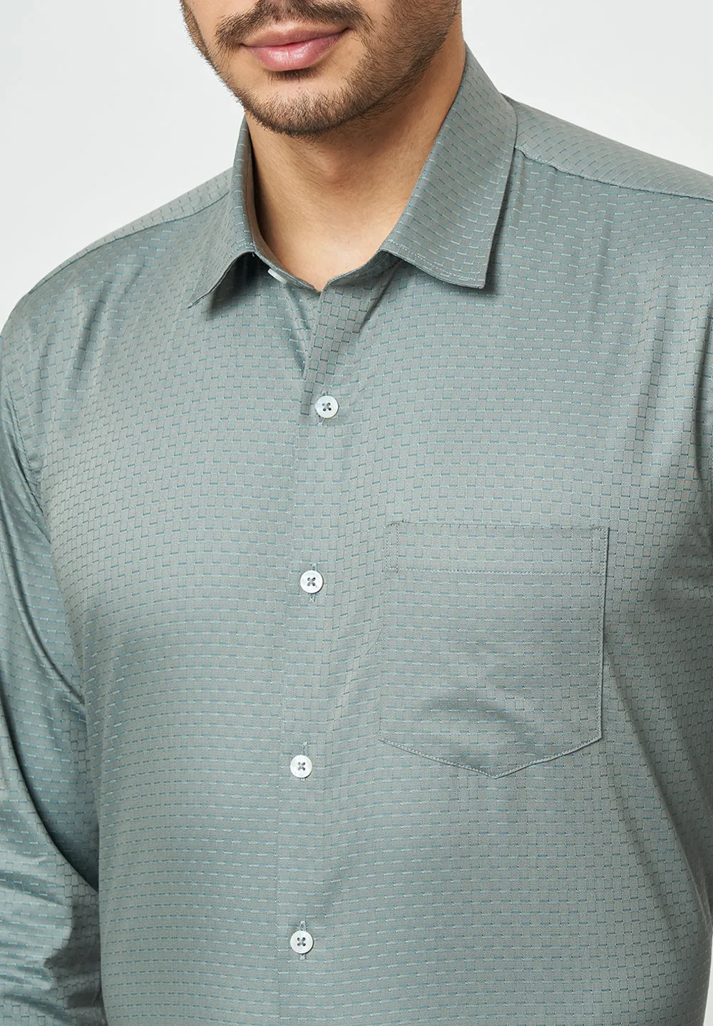 Men Grey Slim Fit Full Sleeves Formal Shirt
