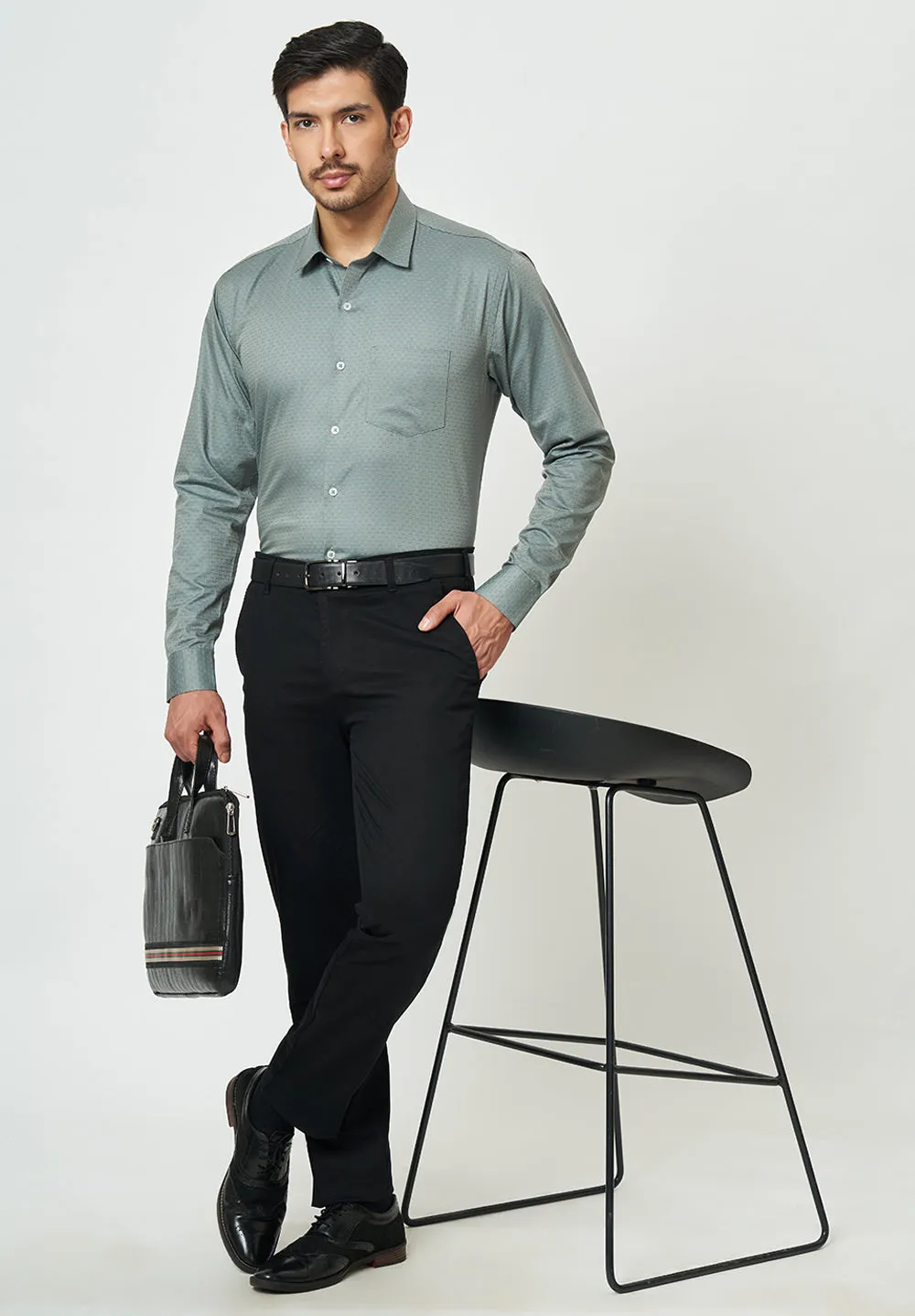 Men Grey Slim Fit Full Sleeves Formal Shirt