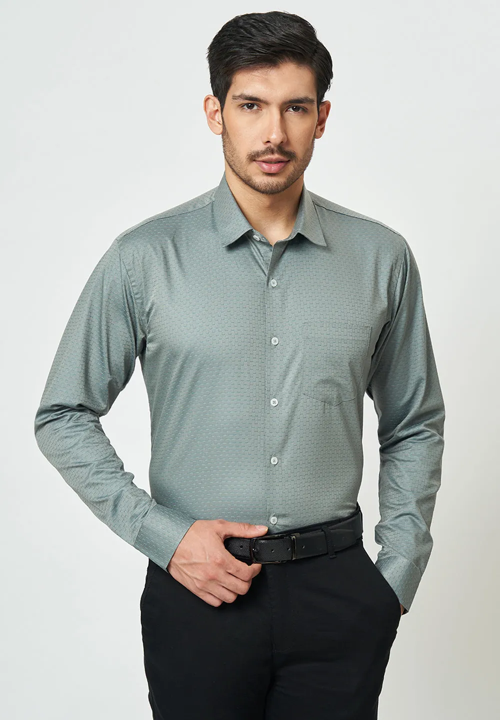 Men Grey Slim Fit Full Sleeves Formal Shirt