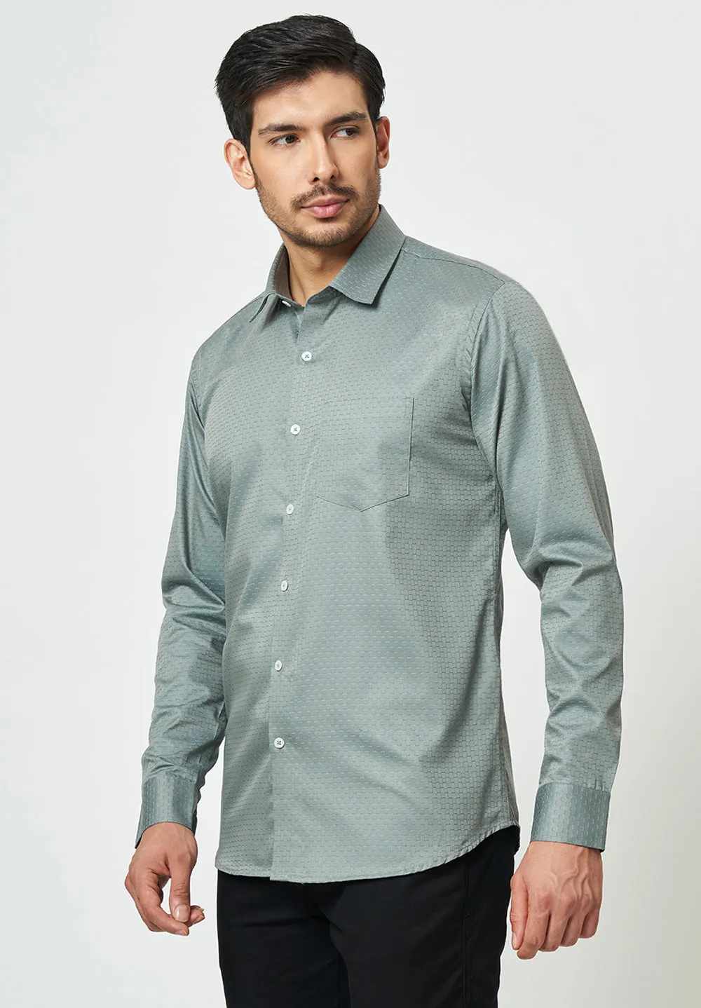 Men Grey Slim Fit Full Sleeves Formal Shirt