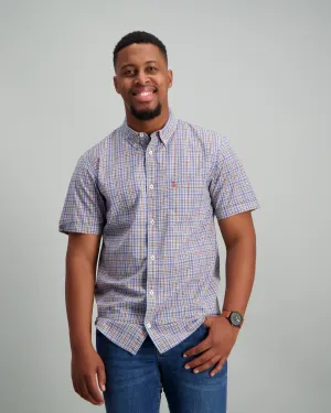 Men's Short Sleeve Button Down Shirt Multi Red Check