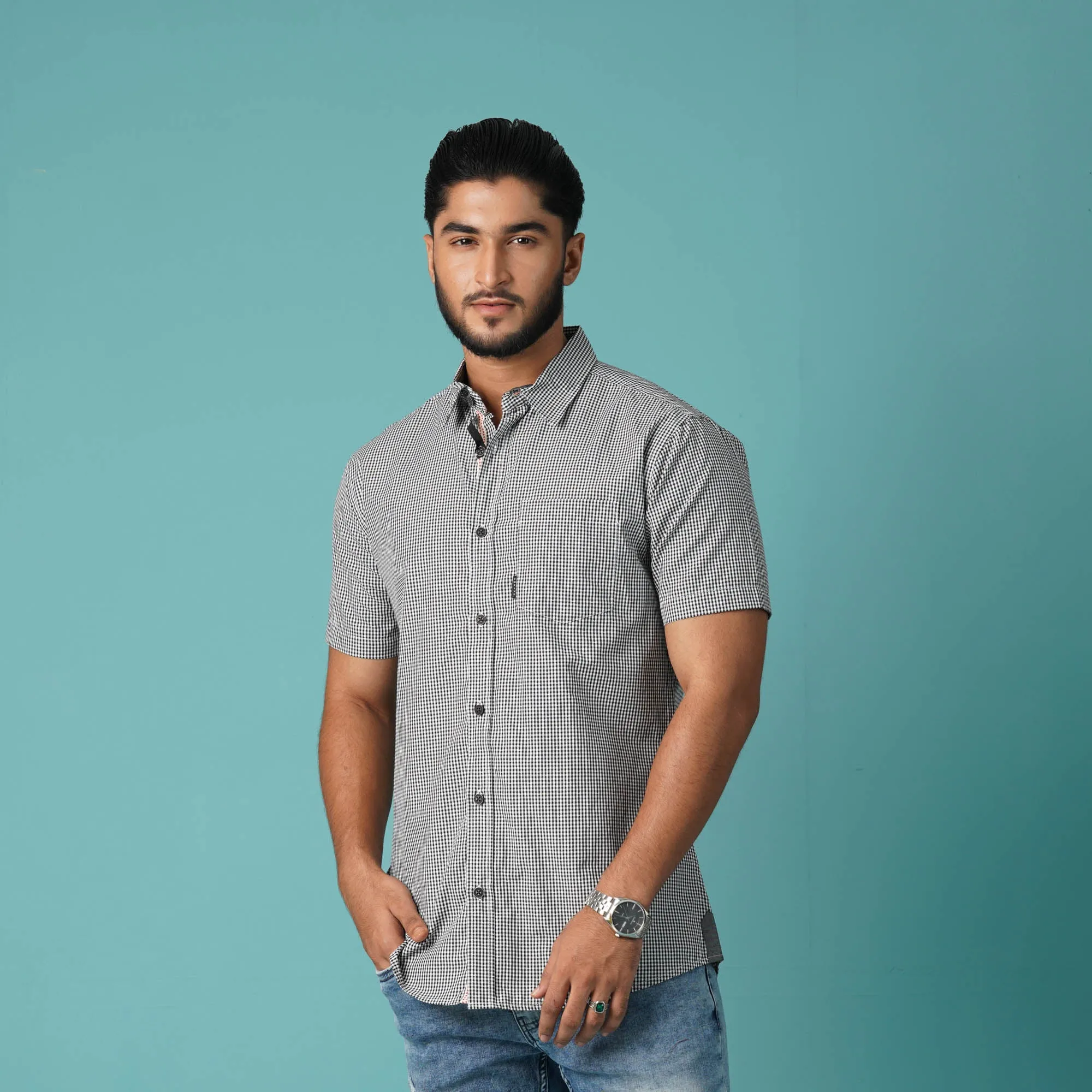 Mens S/S Shirt-Black/White