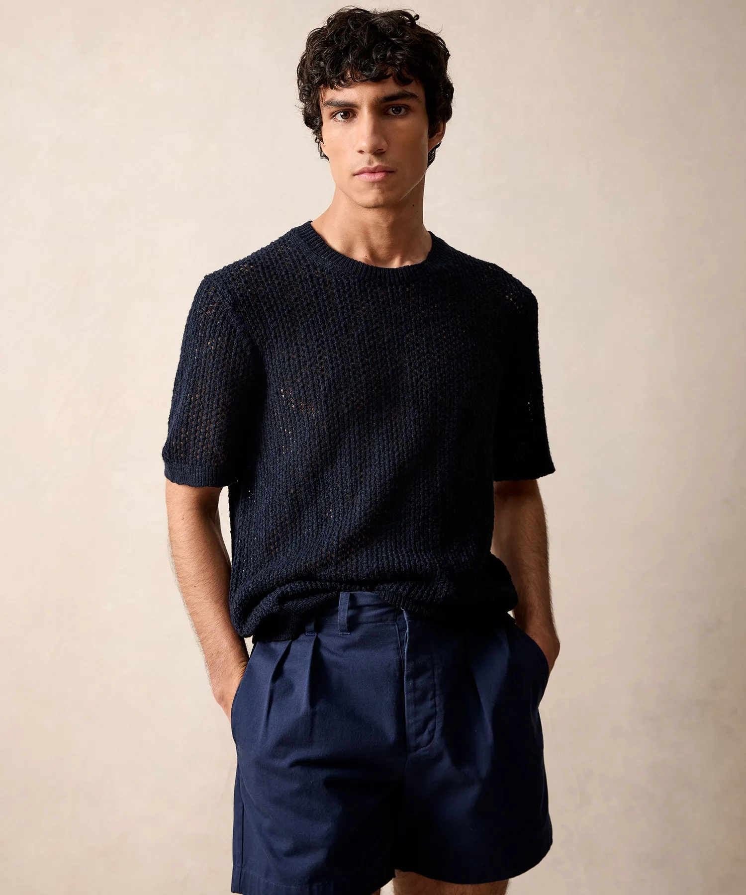 Mesh Slub Tee in Navy