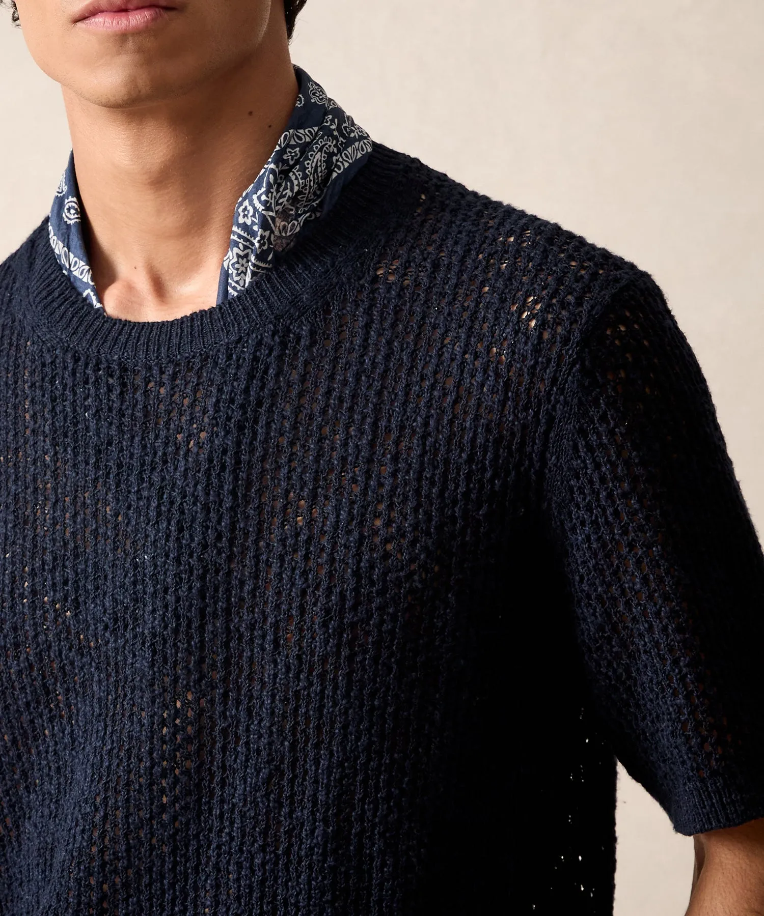 Mesh Slub Tee in Navy
