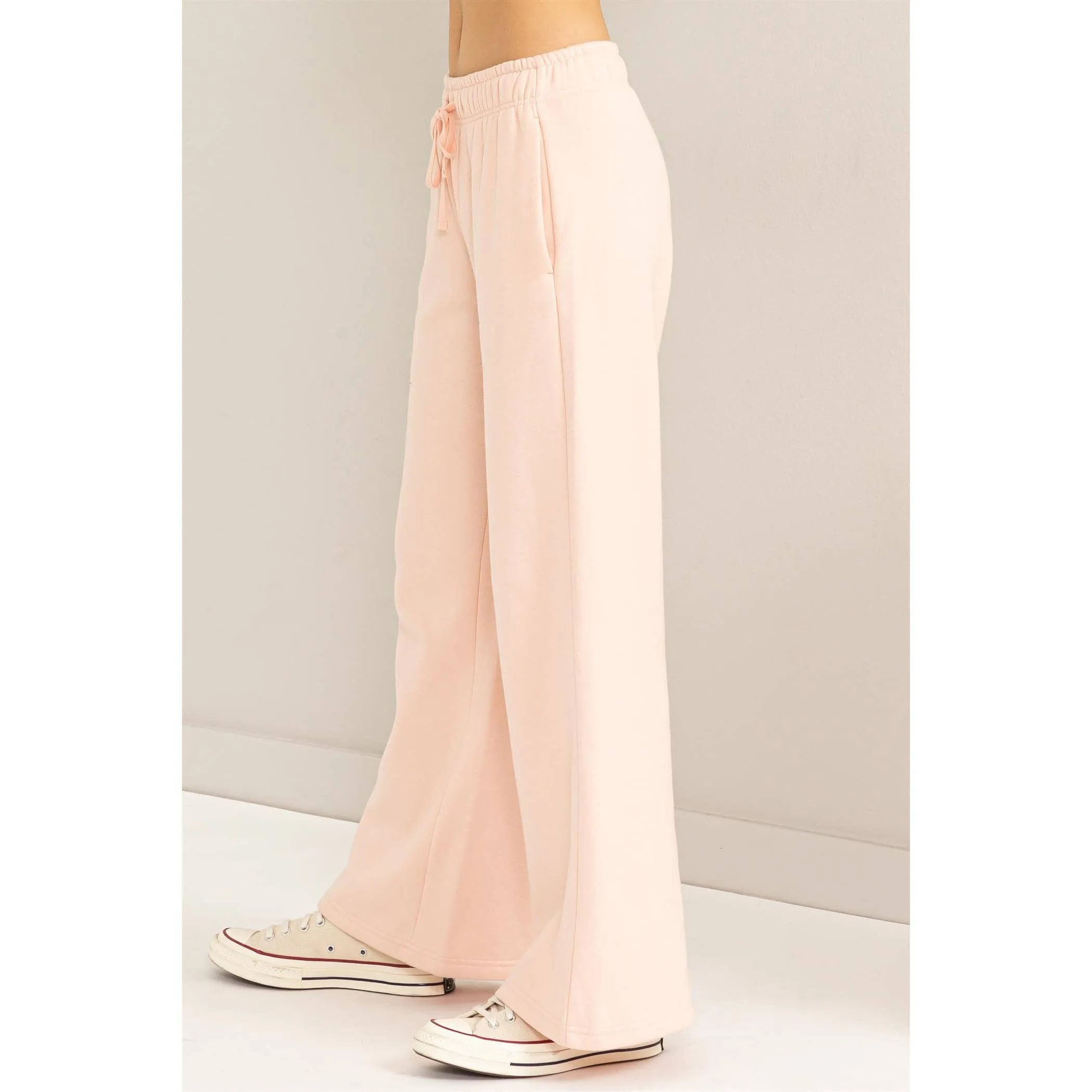 Mid-Rise Drawstring Wide Leg Sweatpants