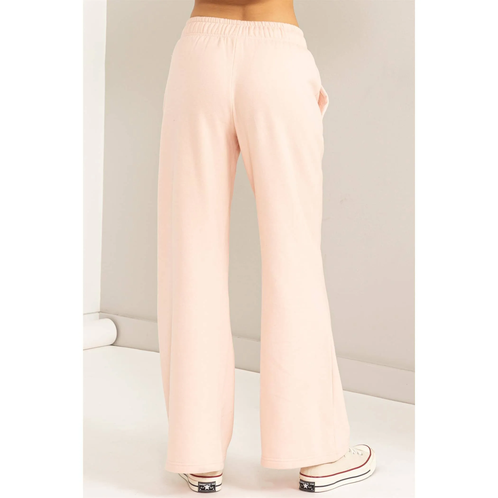 Mid-Rise Drawstring Wide Leg Sweatpants