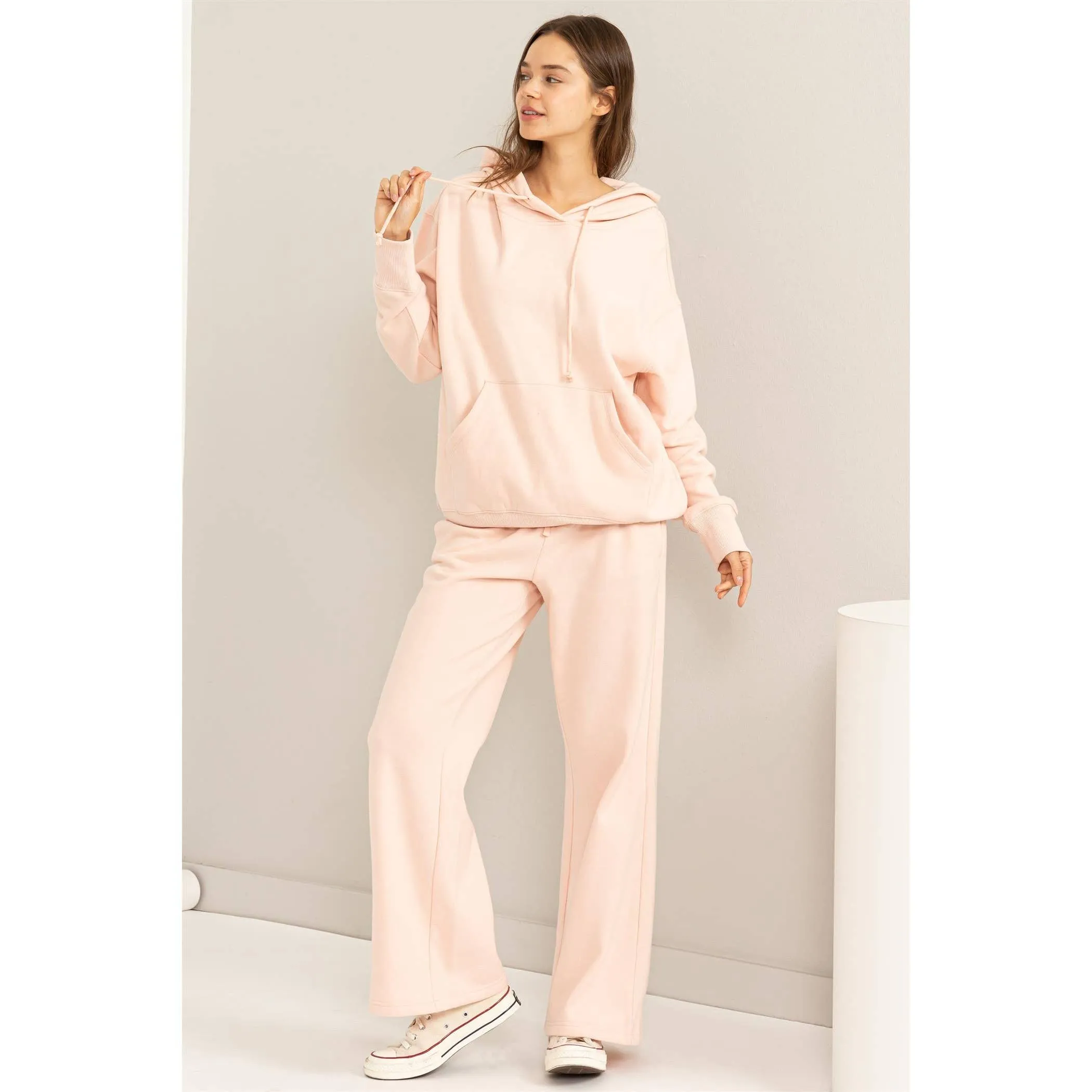 Mid-Rise Drawstring Wide Leg Sweatpants