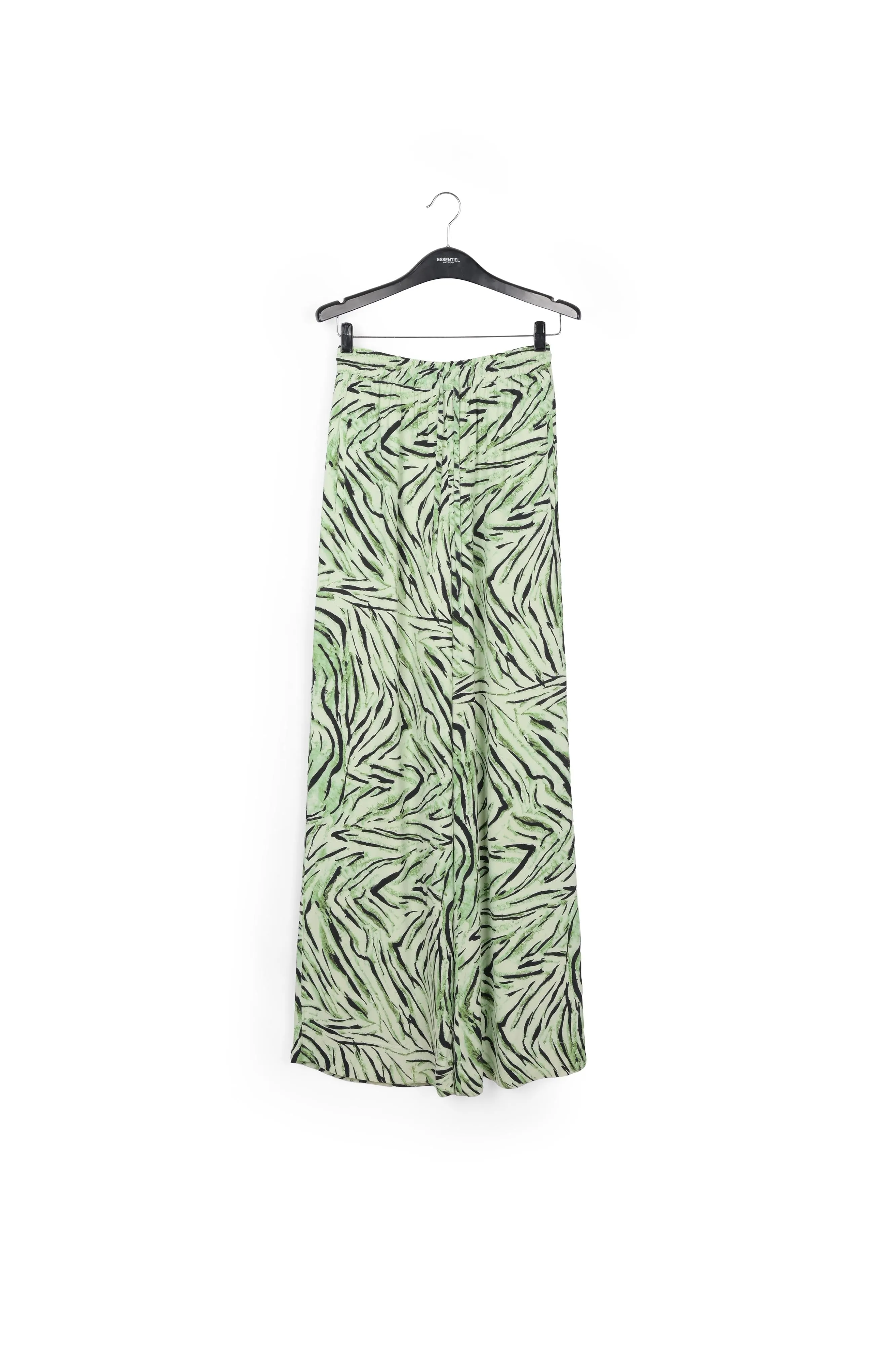 Mint green wide-leg pants with tiger print