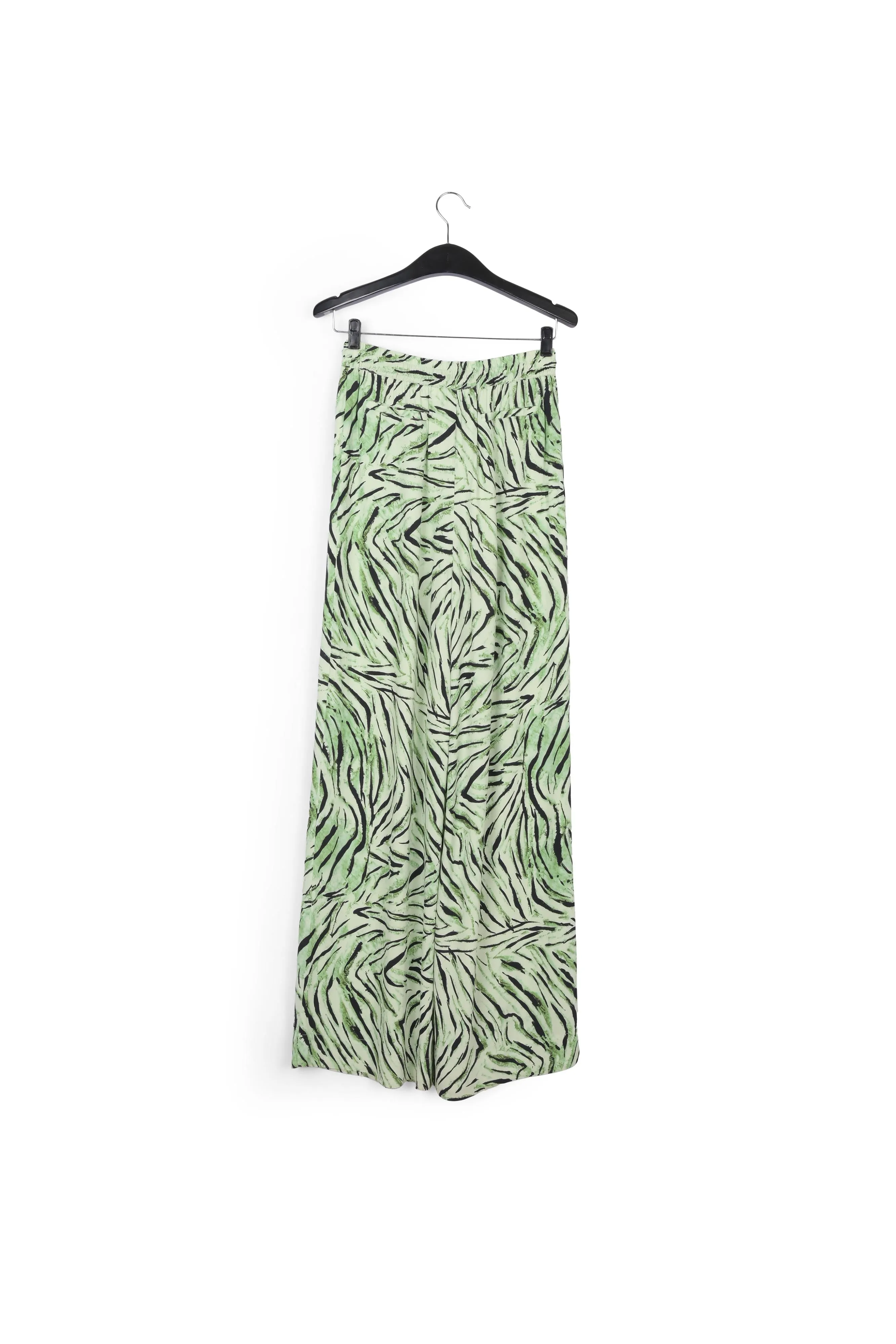 Mint green wide-leg pants with tiger print