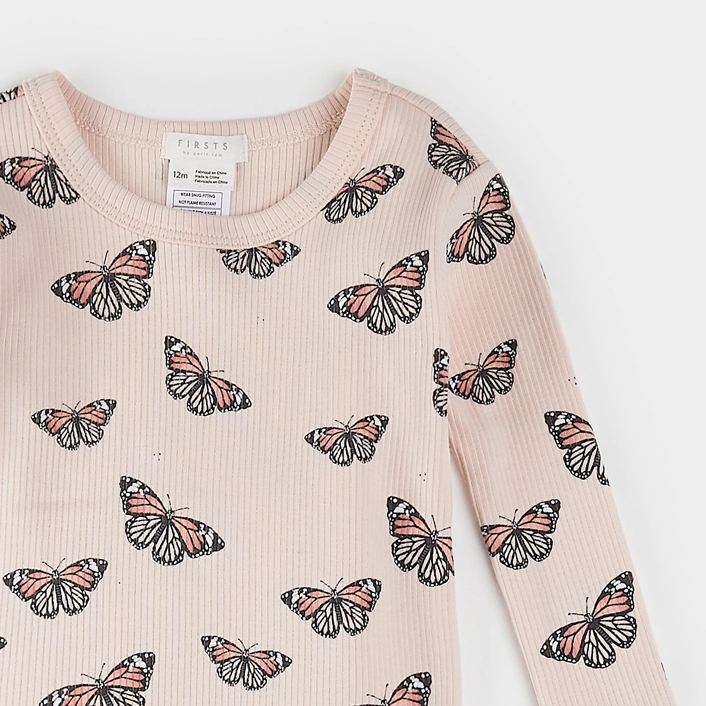 Monarch Print on Ribbed Cherry Blossom Infant PJ Set