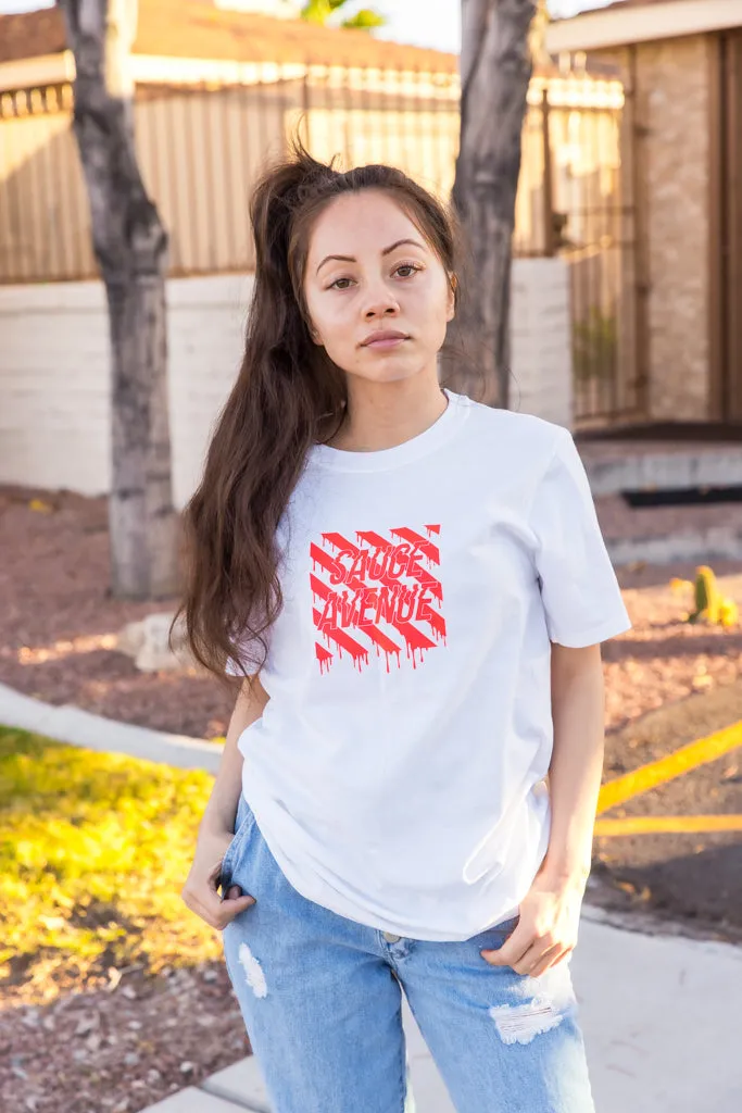Neon Coral SA Box Drip | White Tee