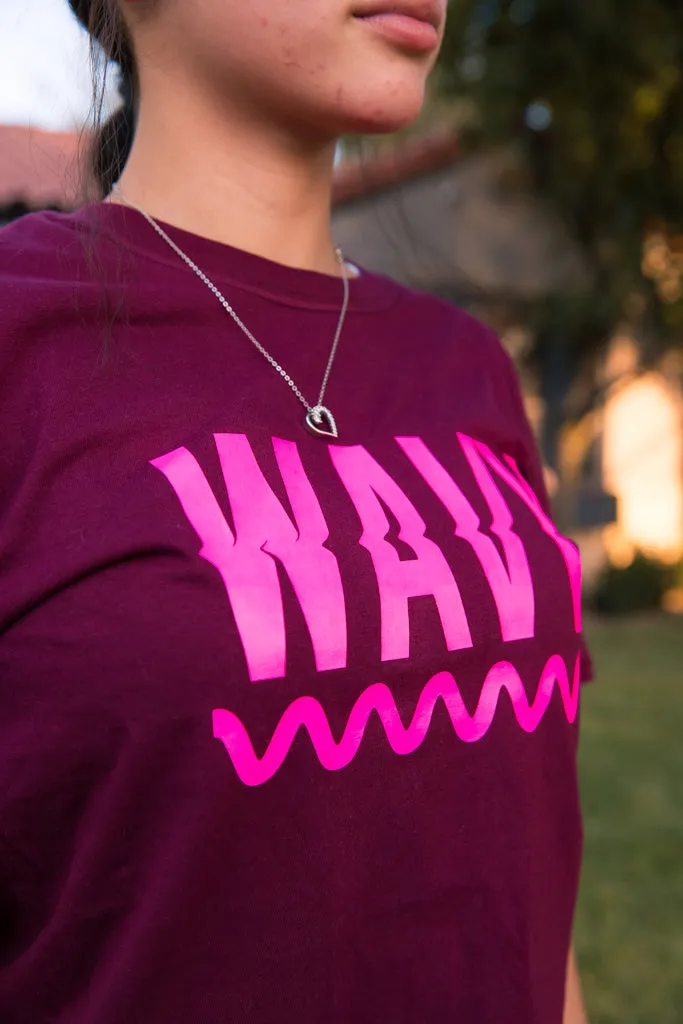 Neon Pink WAVY | Maroon Tee