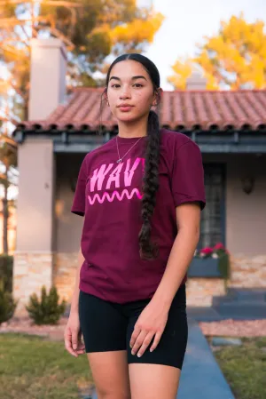 Neon Pink WAVY | Maroon Tee