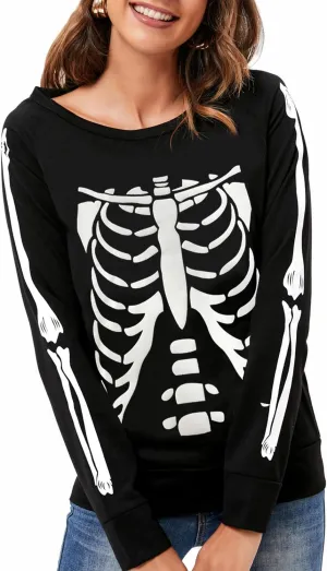 NEW Retails $45, DDSOL Women's Crewneck Long Sleeve Skeleton Sweatshirt, Sz S