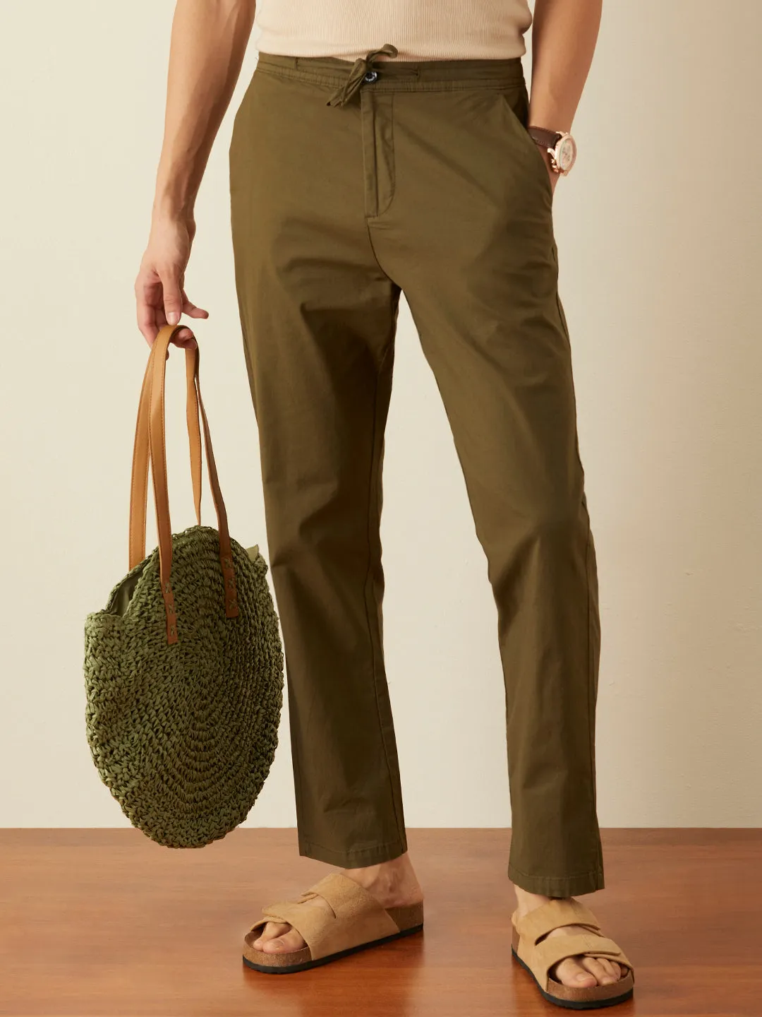 Olive Plain Loose Pants