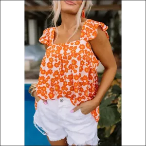 Orange Floral Print: Square Neck Tank, so Fetch ! Needful Things. 🌼