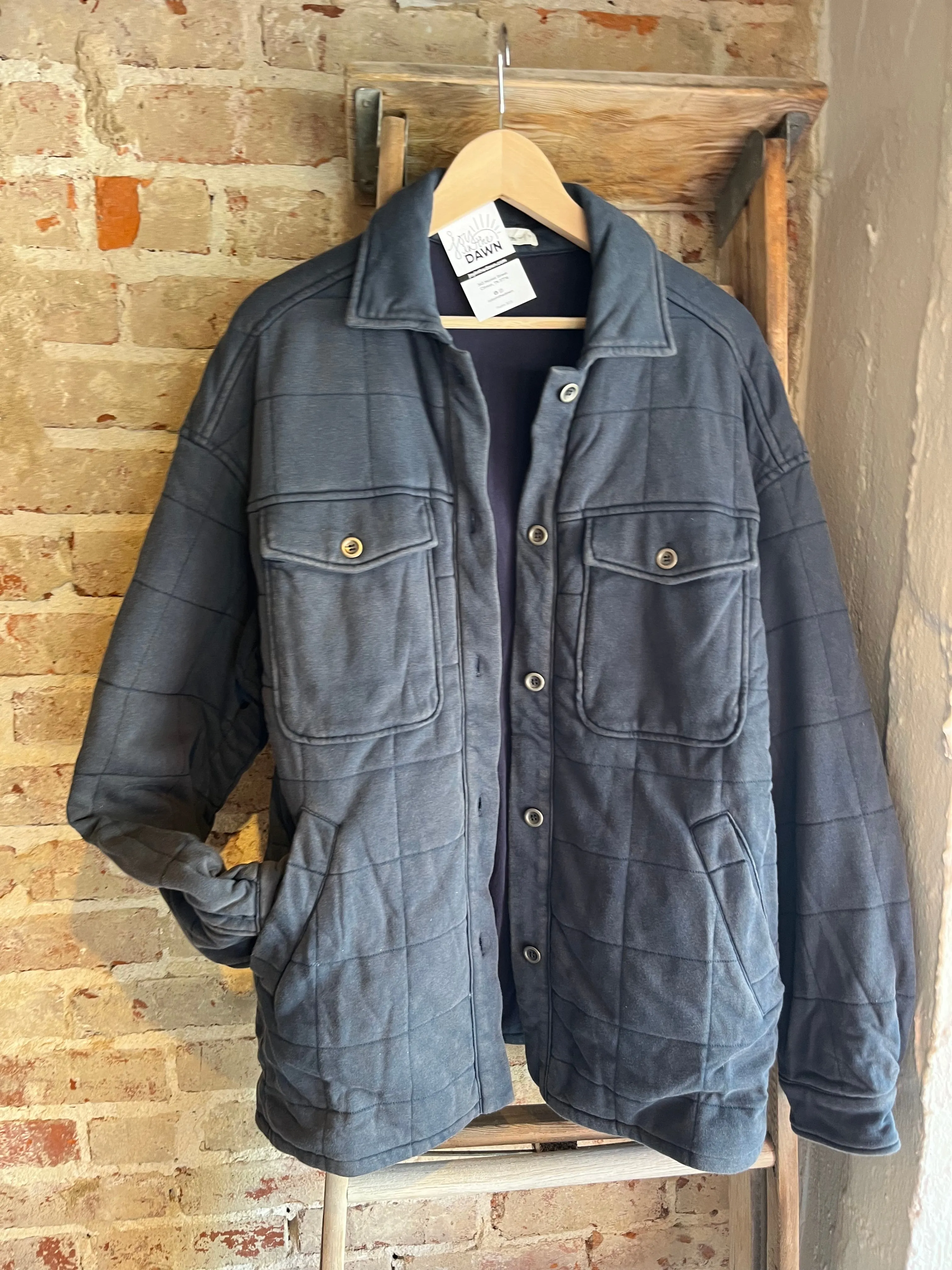 Oversized Quilted Washed Jacket- Vintage Navy