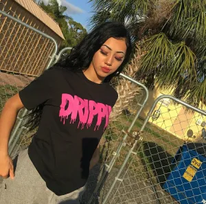 Pink Drippin | Black Tee