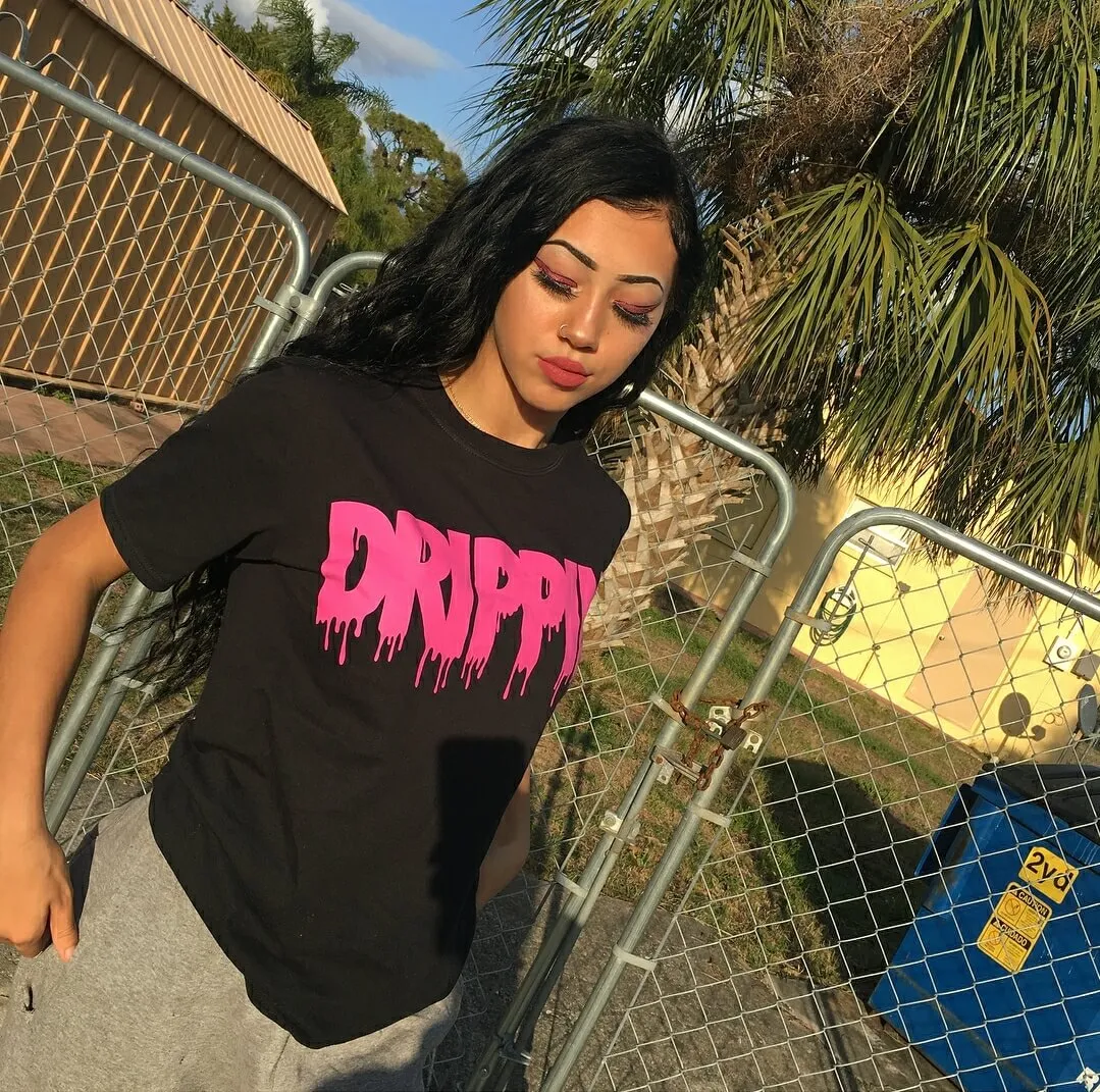 Pink Drippin | Black Tee