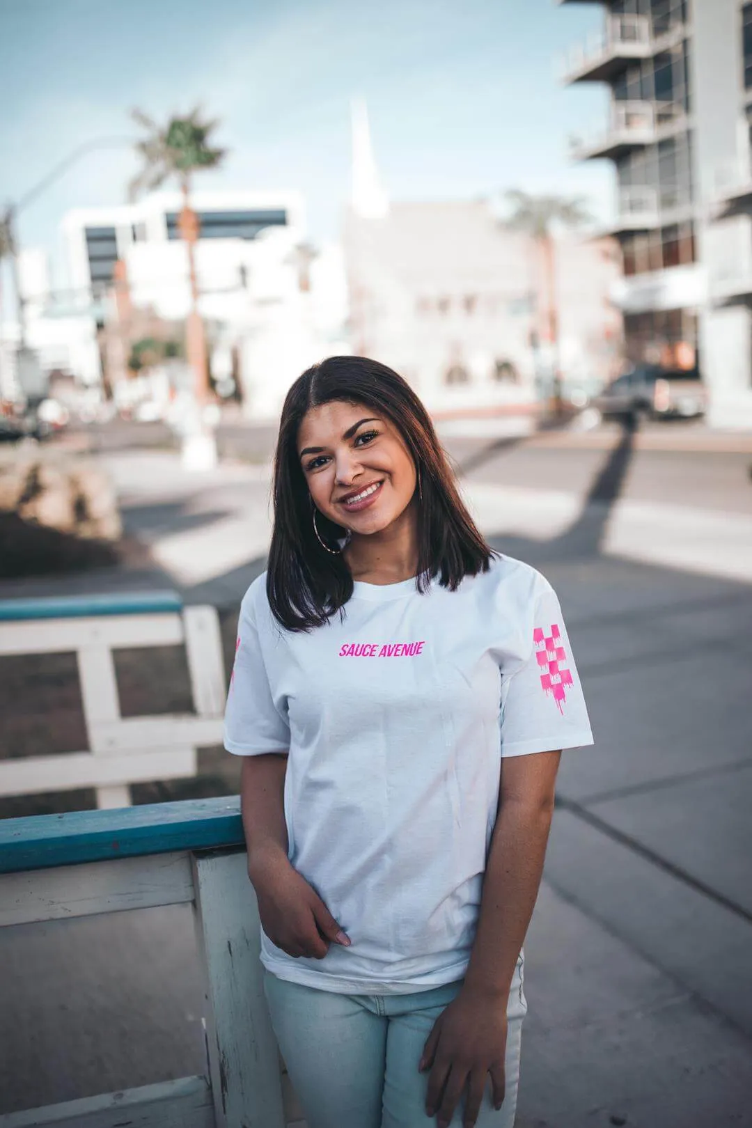Pink SA | White Tee (Solid Sleeves)