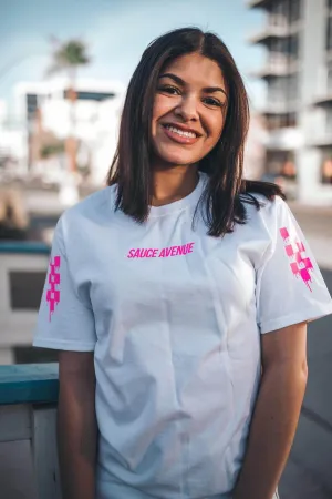 Pink SA | White Tee (Solid Sleeves)