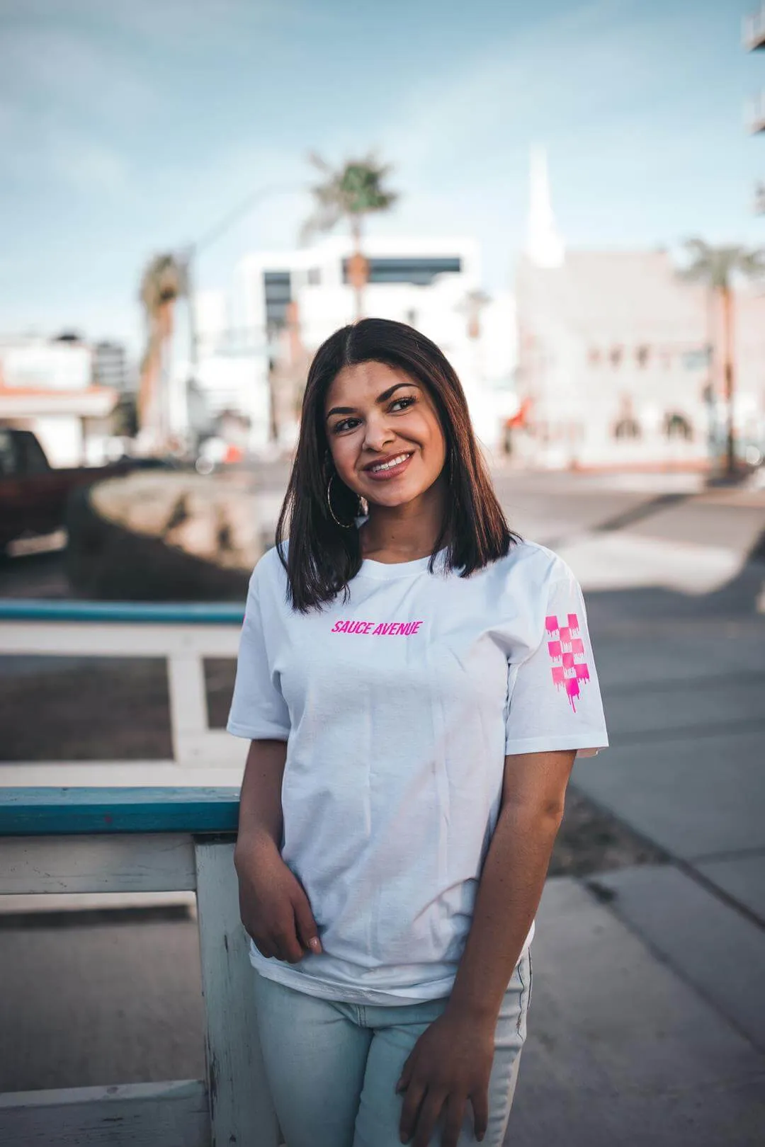 Pink SA | White Tee (Solid Sleeves)