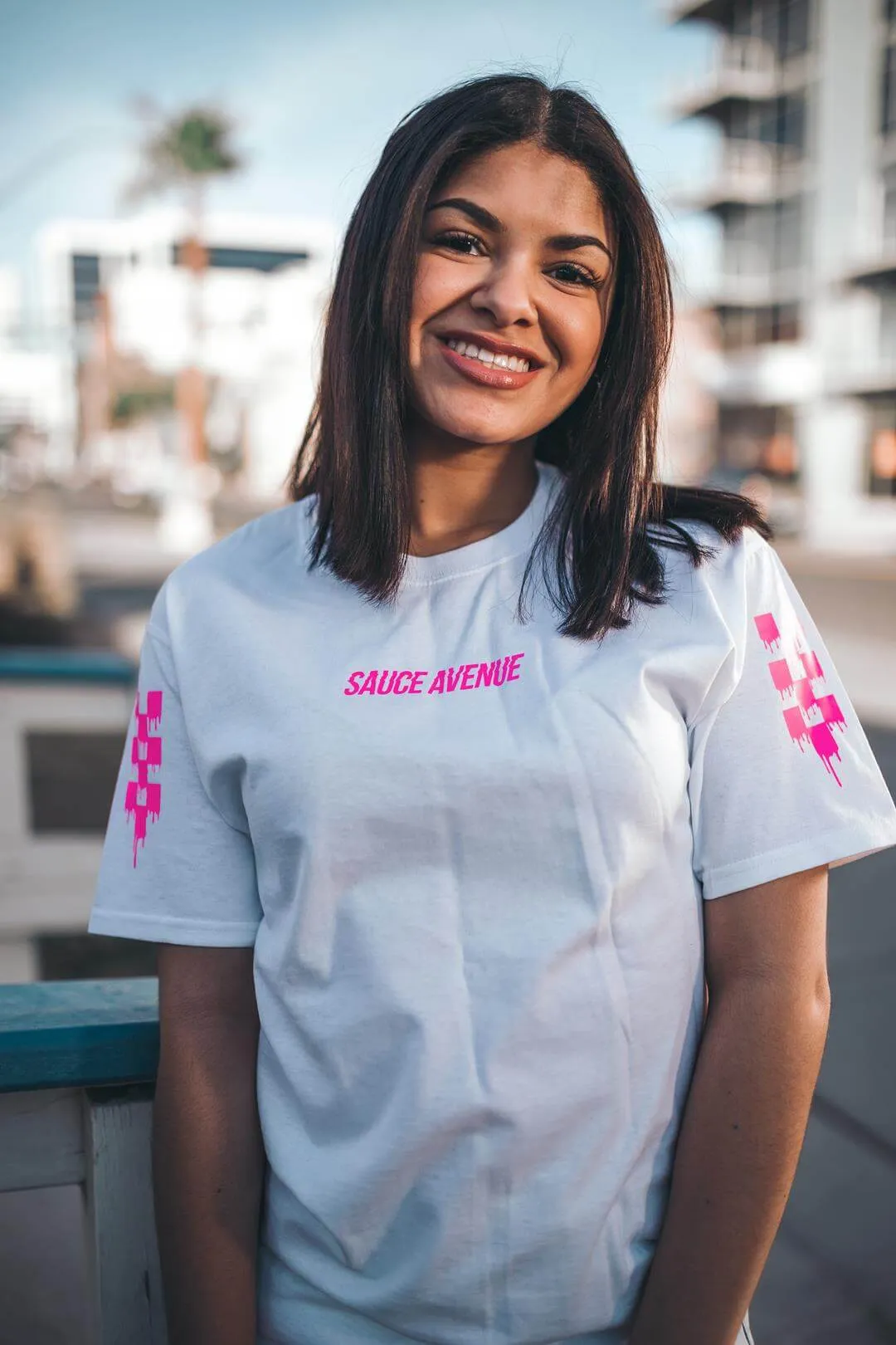 Pink SA | White Tee (Solid Sleeves)