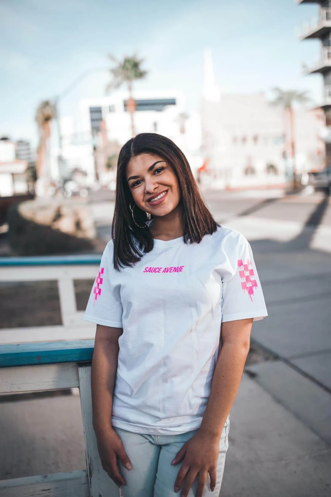 Pink SA | White Tee (Solid Sleeves)