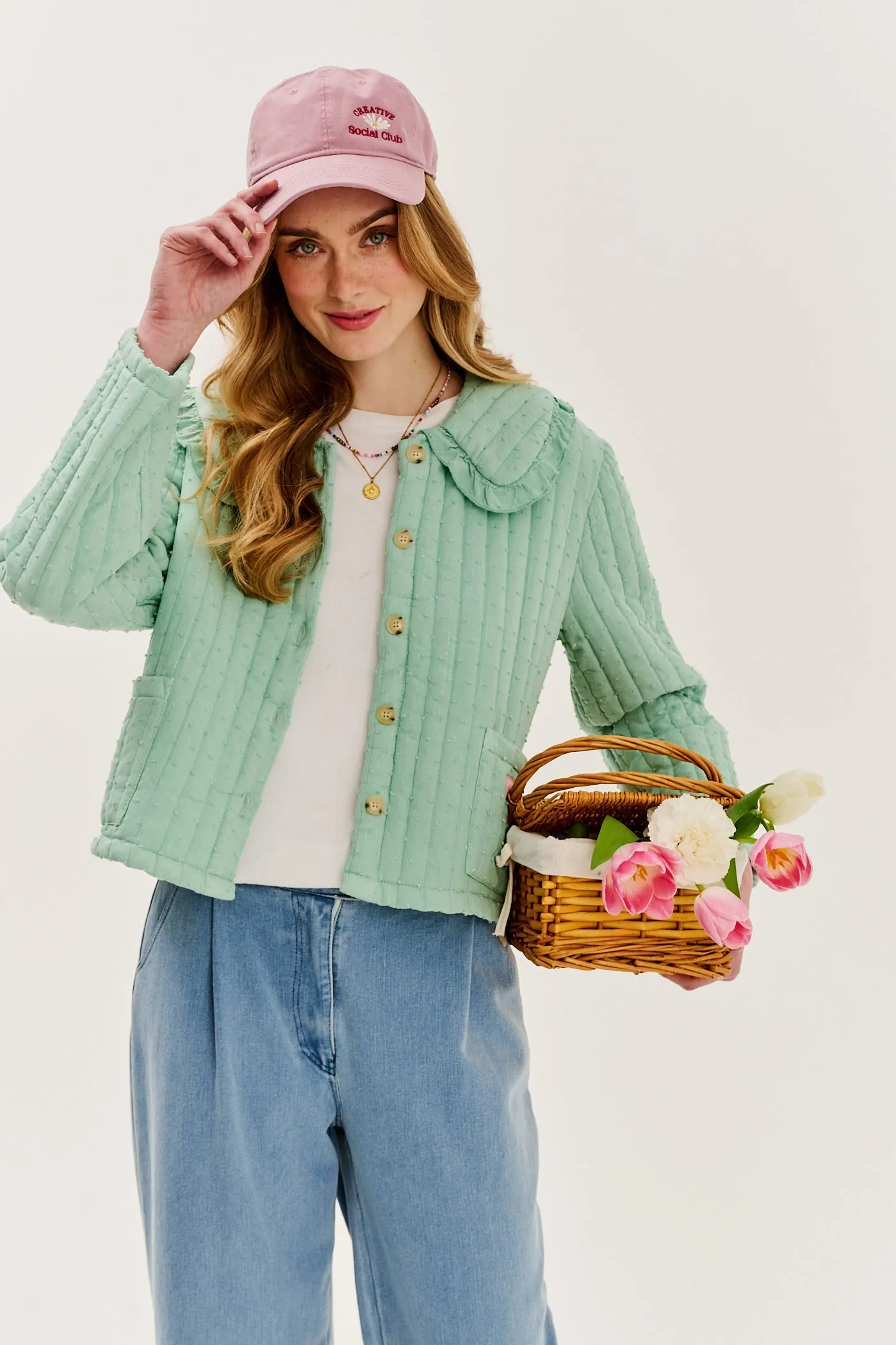Pistachio Blush lightweight quilted jacket