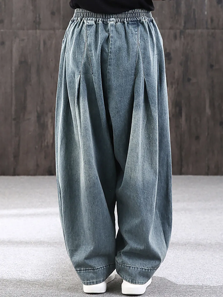 Plus Size - Simple Pure Color Loose Denim Jeans