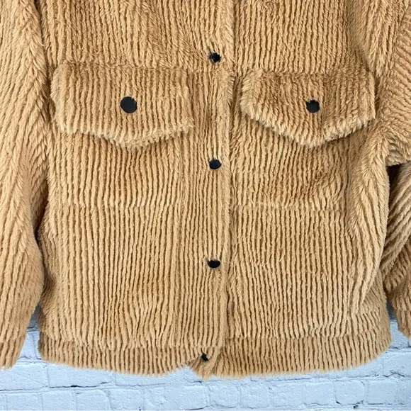 POL Oversized Ribbed Trucker Jacket Soft Teddy Sherpa