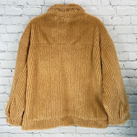 POL Oversized Ribbed Trucker Jacket Soft Teddy Sherpa