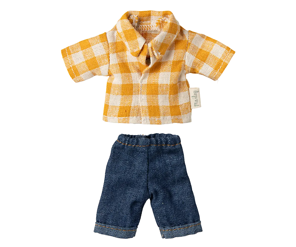 Pre-order Maileg Yellow checked shirt and pants, Dad mouse