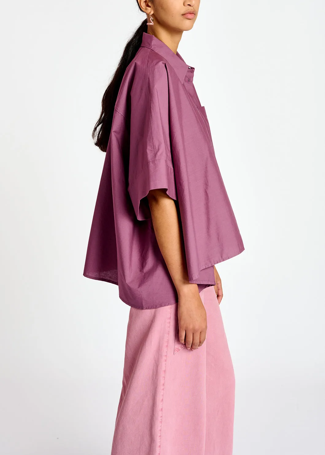 Purple oversized cotton-poplin buttoned shirt