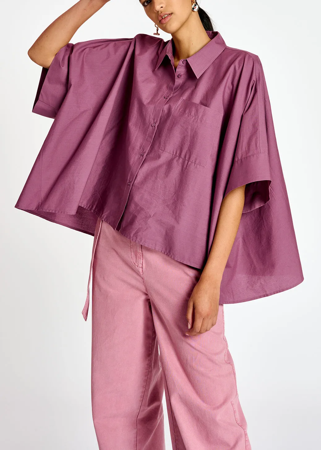Purple oversized cotton-poplin buttoned shirt
