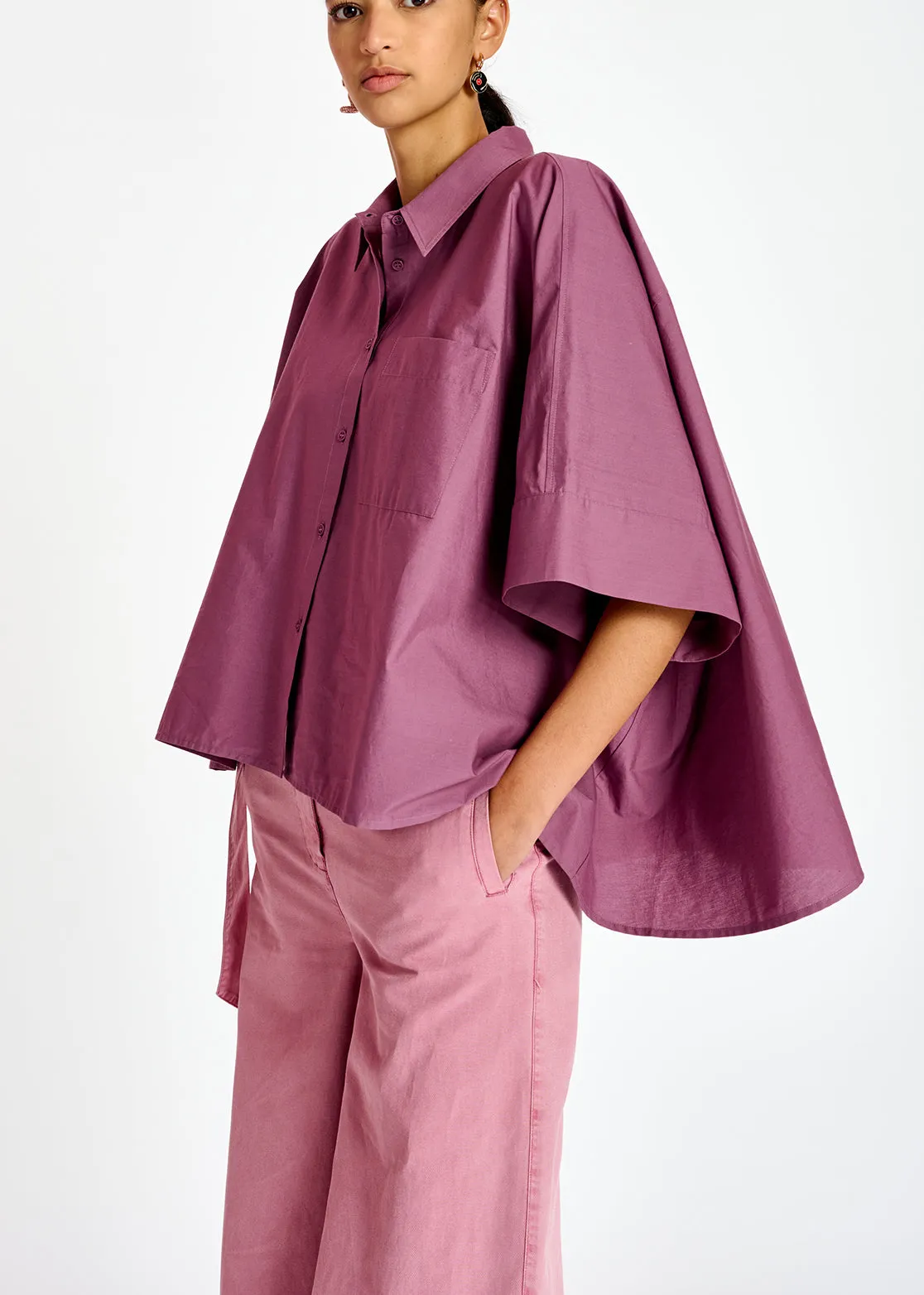 Purple oversized cotton-poplin buttoned shirt