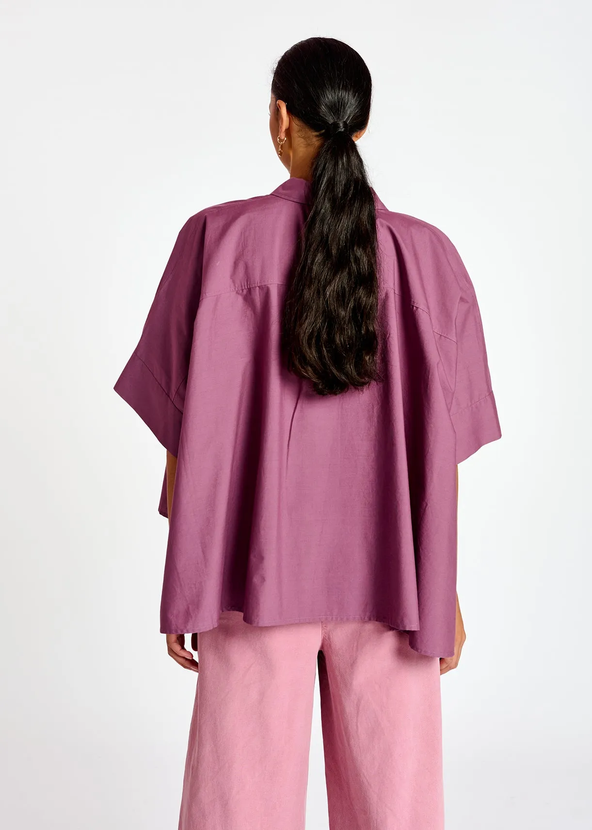 Purple oversized cotton-poplin buttoned shirt