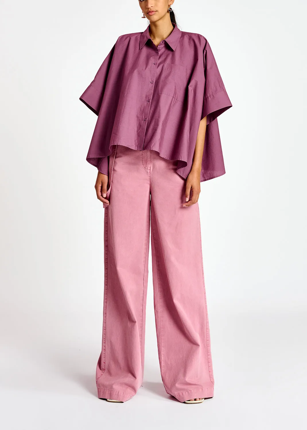 Purple oversized cotton-poplin buttoned shirt